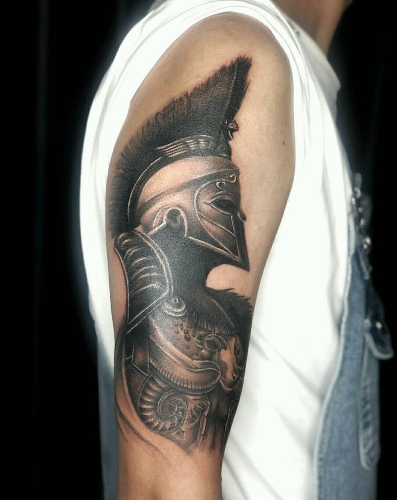 斯巴达纹身图片_手臂欧美写实纹身图案