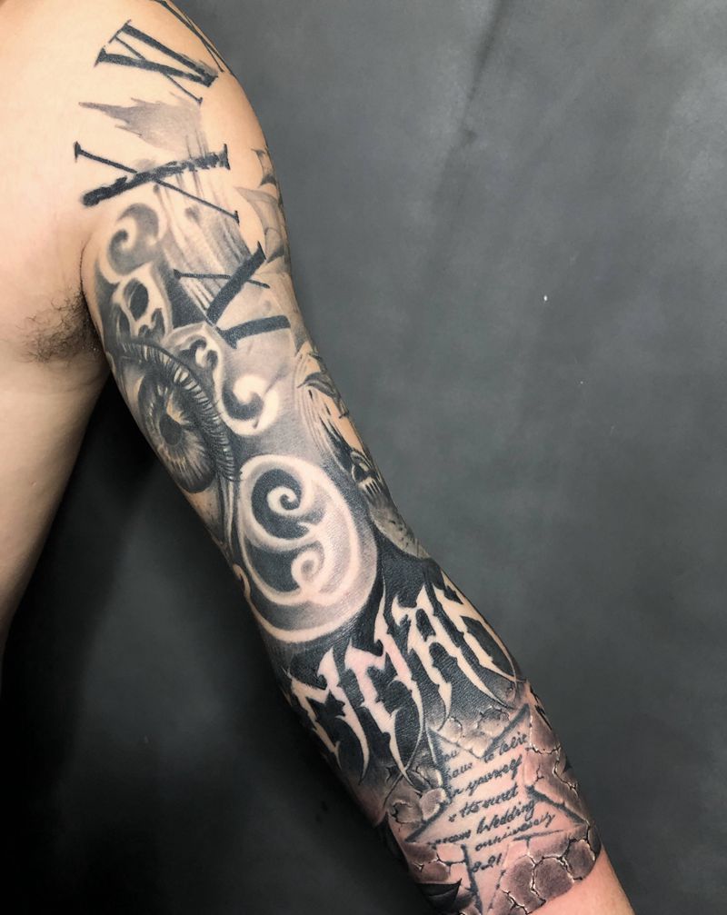 欧美七分臂纹身图片_手臂纹身图案