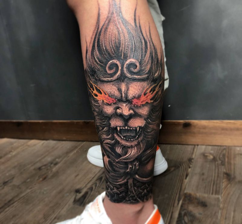 猴子纹身图片_腿部纹身图案