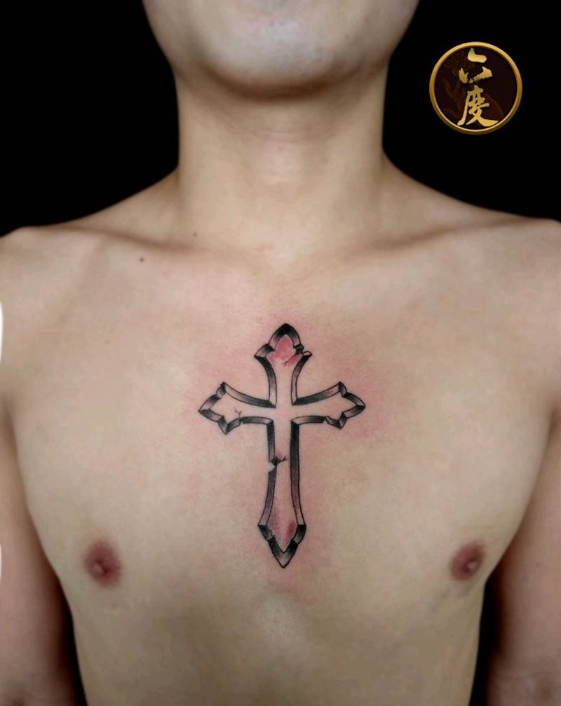 比伯十字架纹身图片_胸部欧美宗教纹身图案