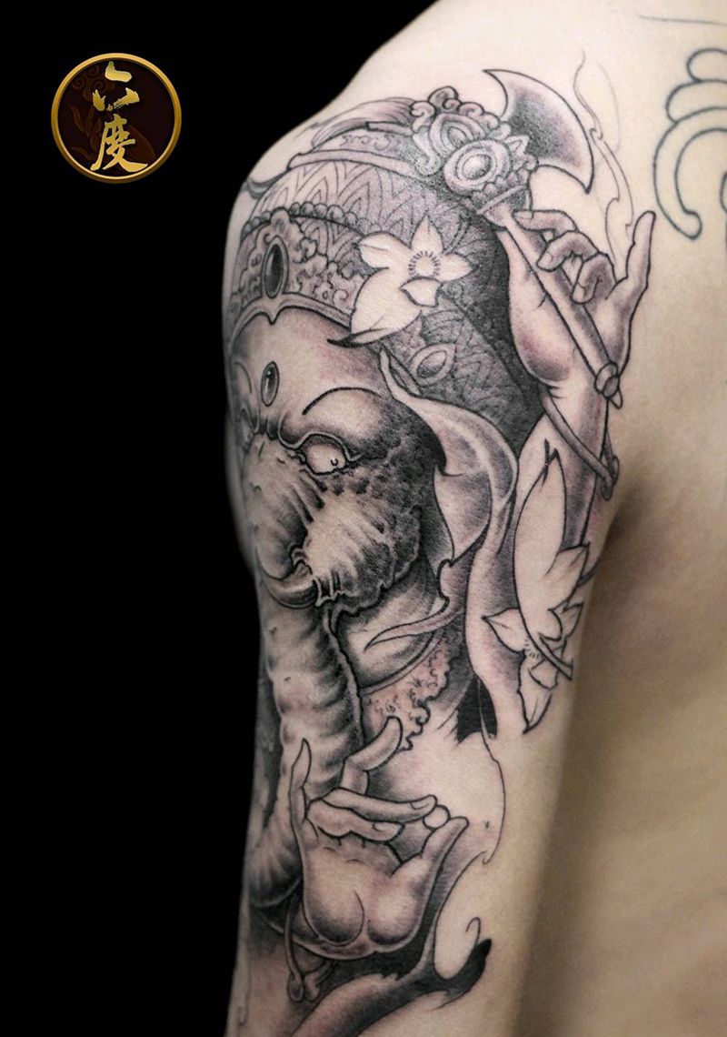 象神纹身图片_手臂传统鬼神宗教成品纹身图案
