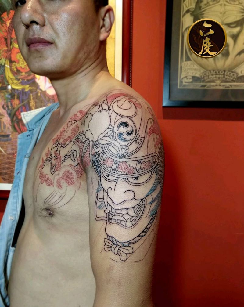 唐狮鬼武士纹身图片_手臂纹身图案