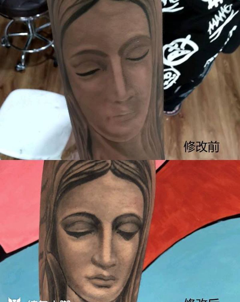 圣母修改后纹身图片_欧美写实纹身图案