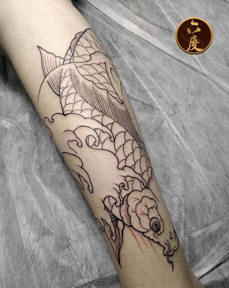 鲤鱼纹身图片_腿部新传统纹身图案
