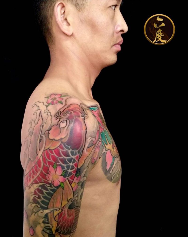 半胛 遮盖作品纹身图片_手臂传统动物成品纹身图案