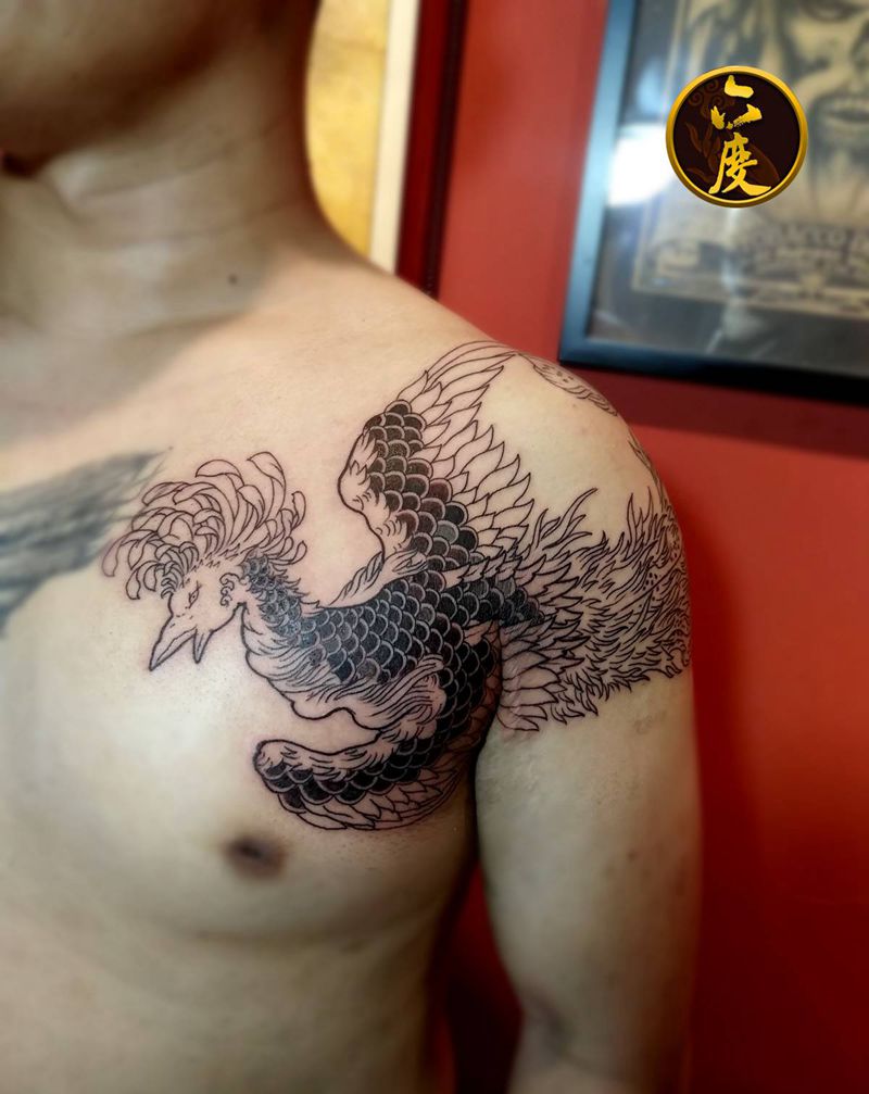 凤凰纹身图片_肩部新传统纹身图案