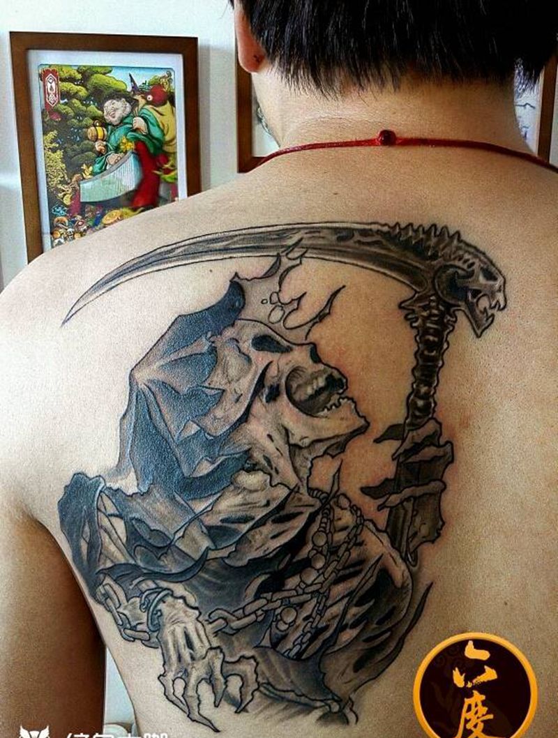 死神纹身图片_背部欧美鬼神成品纹身图案