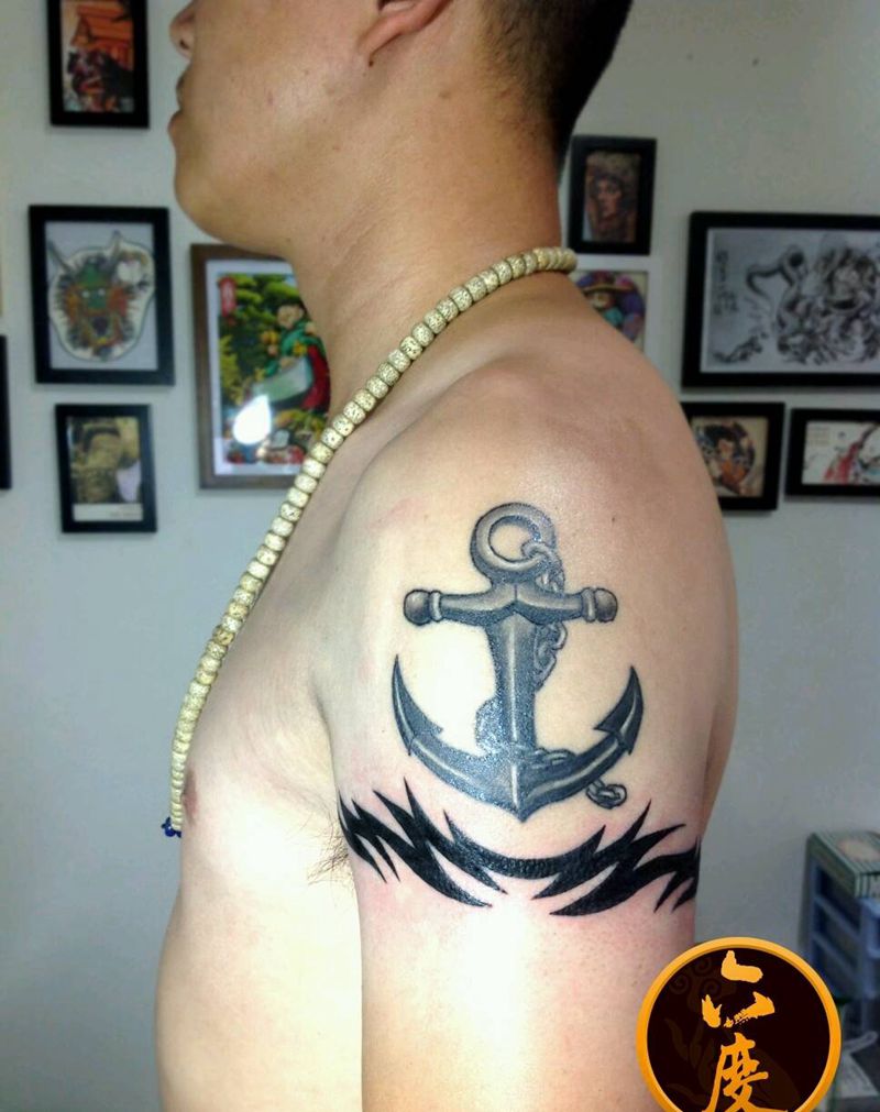 锚恢复好了，图腾重新修改上色纹身图片_手臂图腾船锚纹身图案
