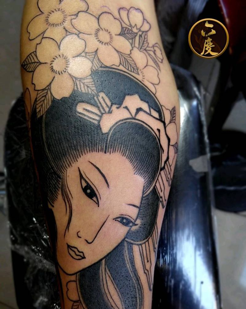 艺妓纹身图片_手臂传统人物成品纹身图案