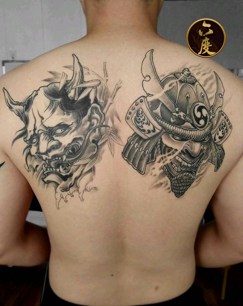 双肩般若鬼武士纹身图片