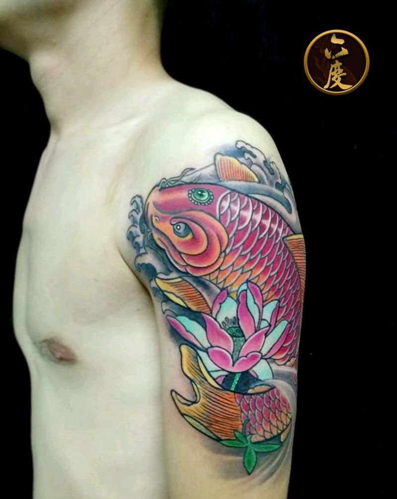 鲤鱼纹身图片_手臂传统动物成品纹身图案
