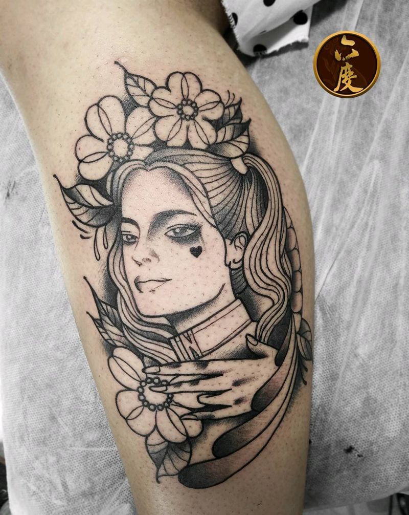 哈莉奎茵纹身图片_腿部New School纹身图案