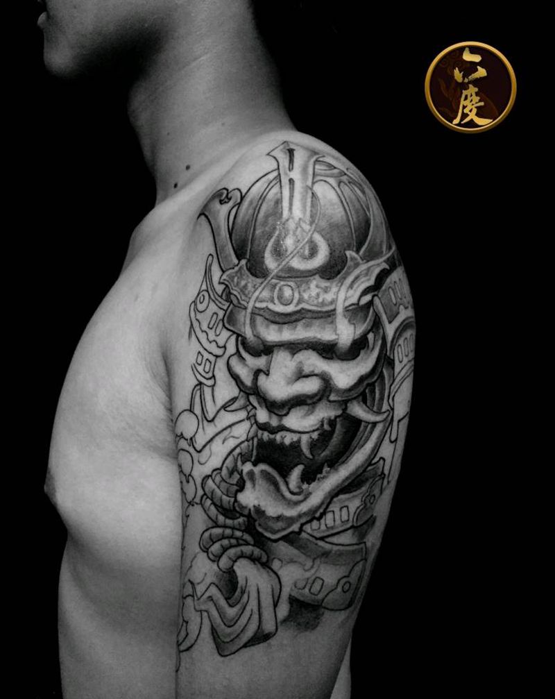 鬼武士纹身图片_手臂传统鬼神成品纹身图案