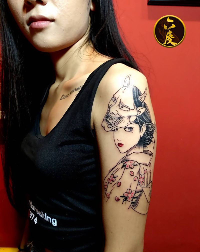 艺伎纹身图片_手臂新传统纹身图案