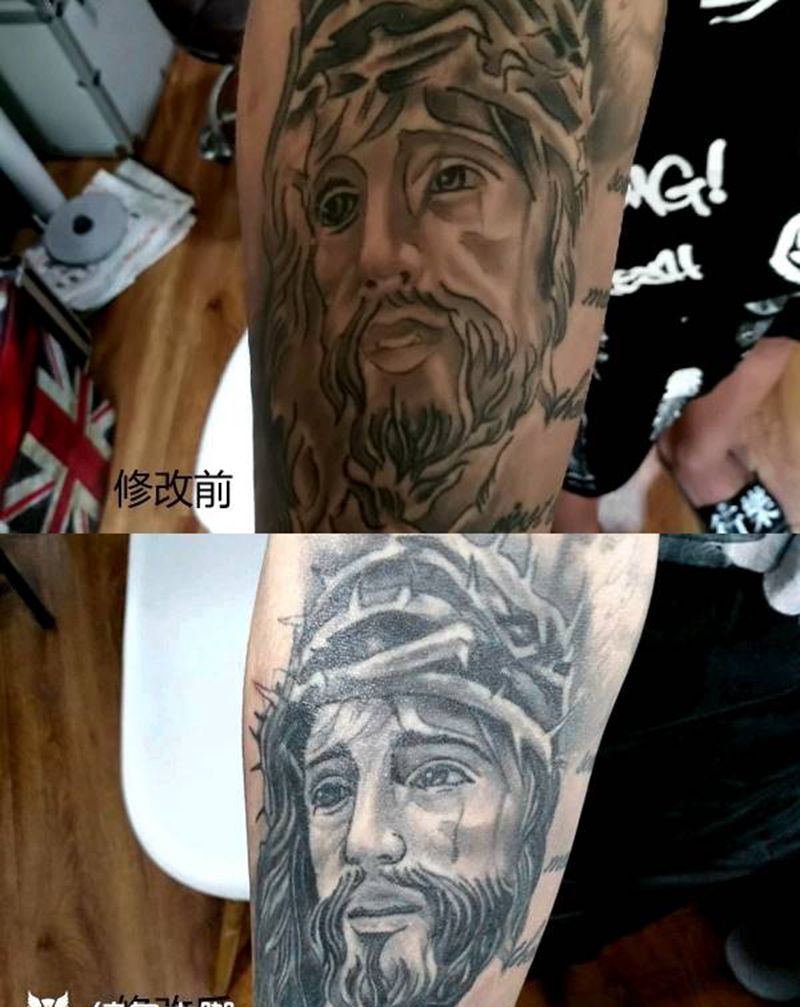 耶稣修改恢复后纹身图片_手臂纹身图案