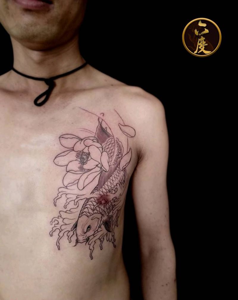 鲤纹身图片_胸部传统动物成品纹身图案