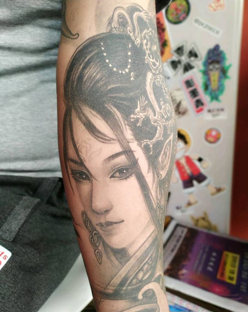 龙女纹身图片_手臂欧美写实新传统纹身图案