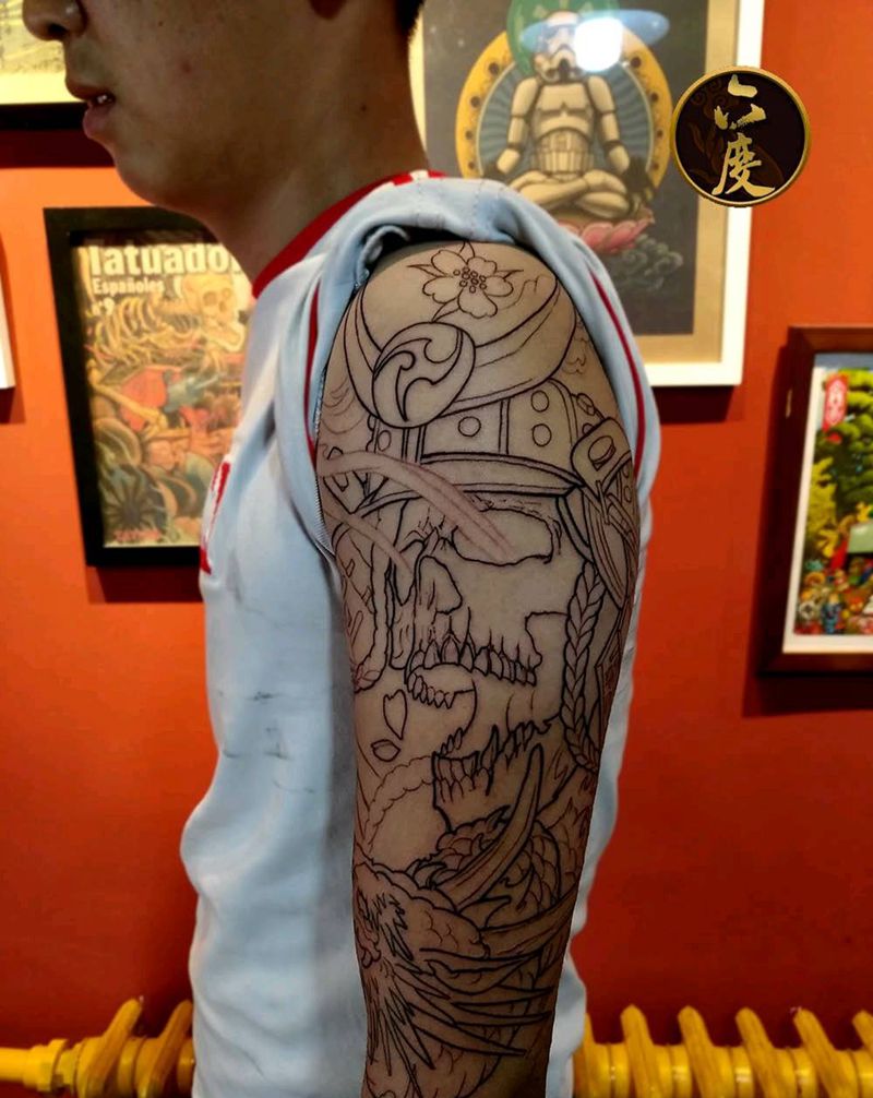 鬼武士花臂纹身图片