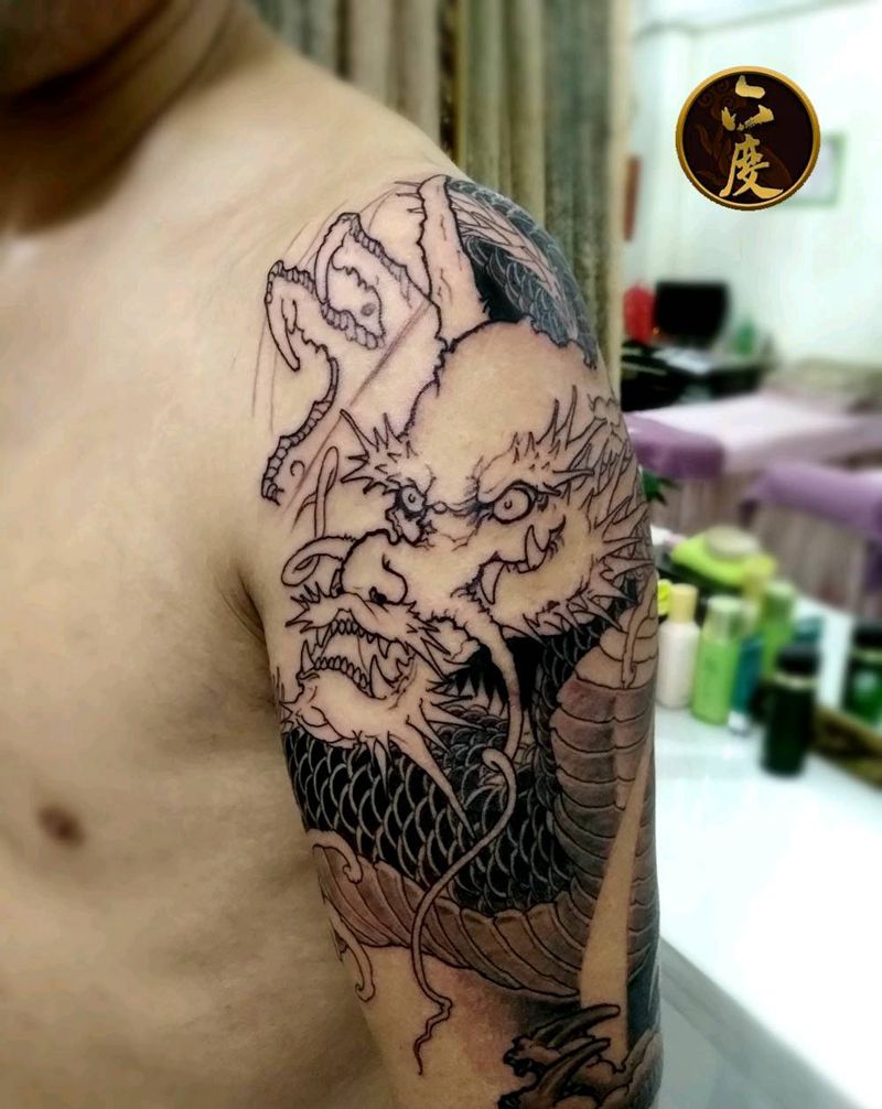 龙 未完成纹身图片