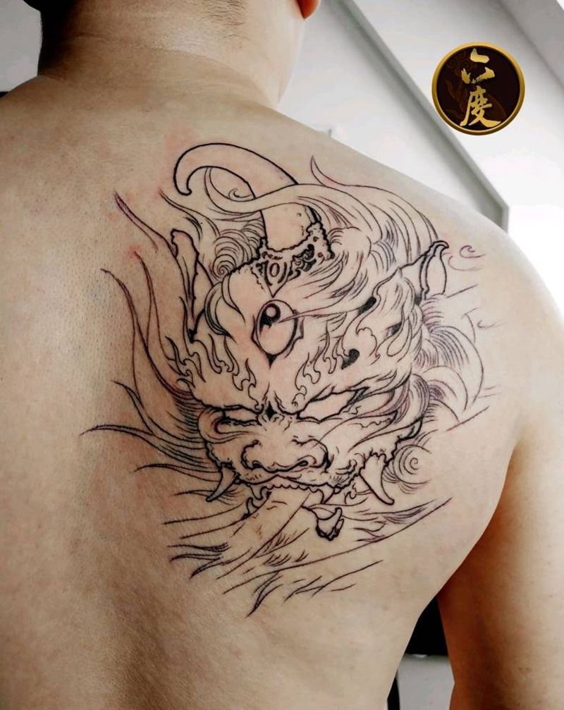 貔貅纹身图片_背部传统鬼神成品纹身图案