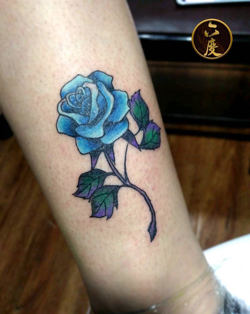 蓝玫瑰纹身图片