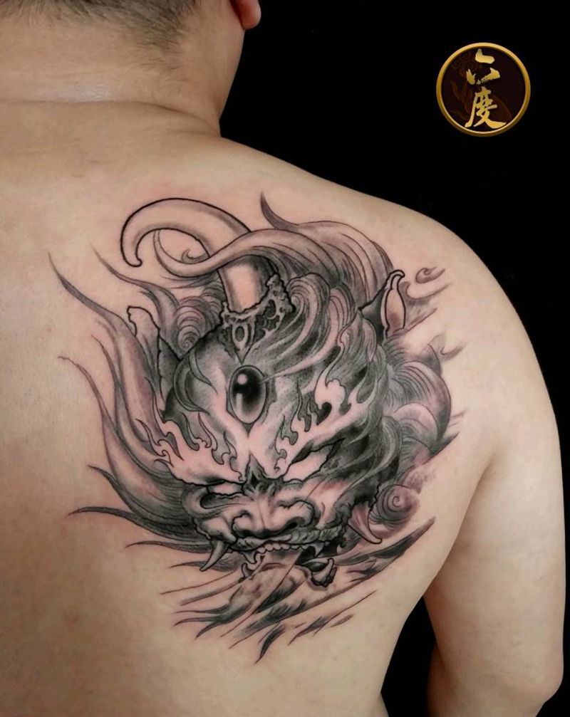 貔貅纹身图片_背部传统动物成品纹身图案