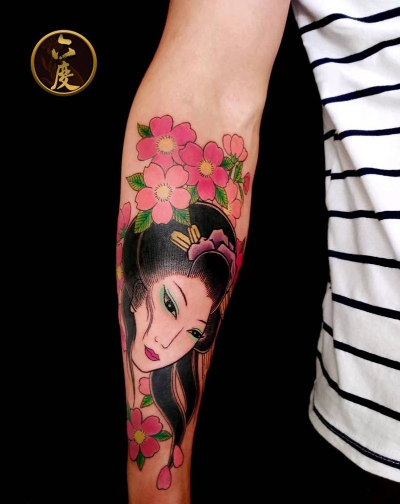艺妓纹身图片_手臂传统人物纹身图案