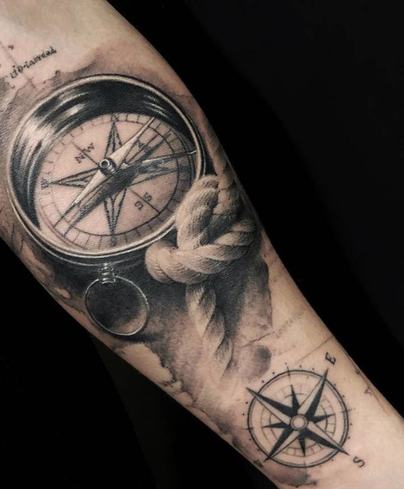 罗盘纹身图片_手臂欧美写实纹身图案