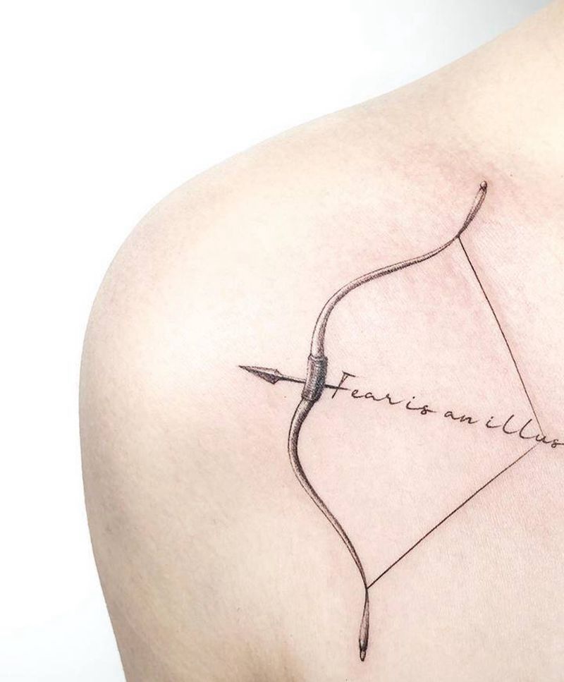 弓箭纹身图片_肩部欧美写实纹身图案