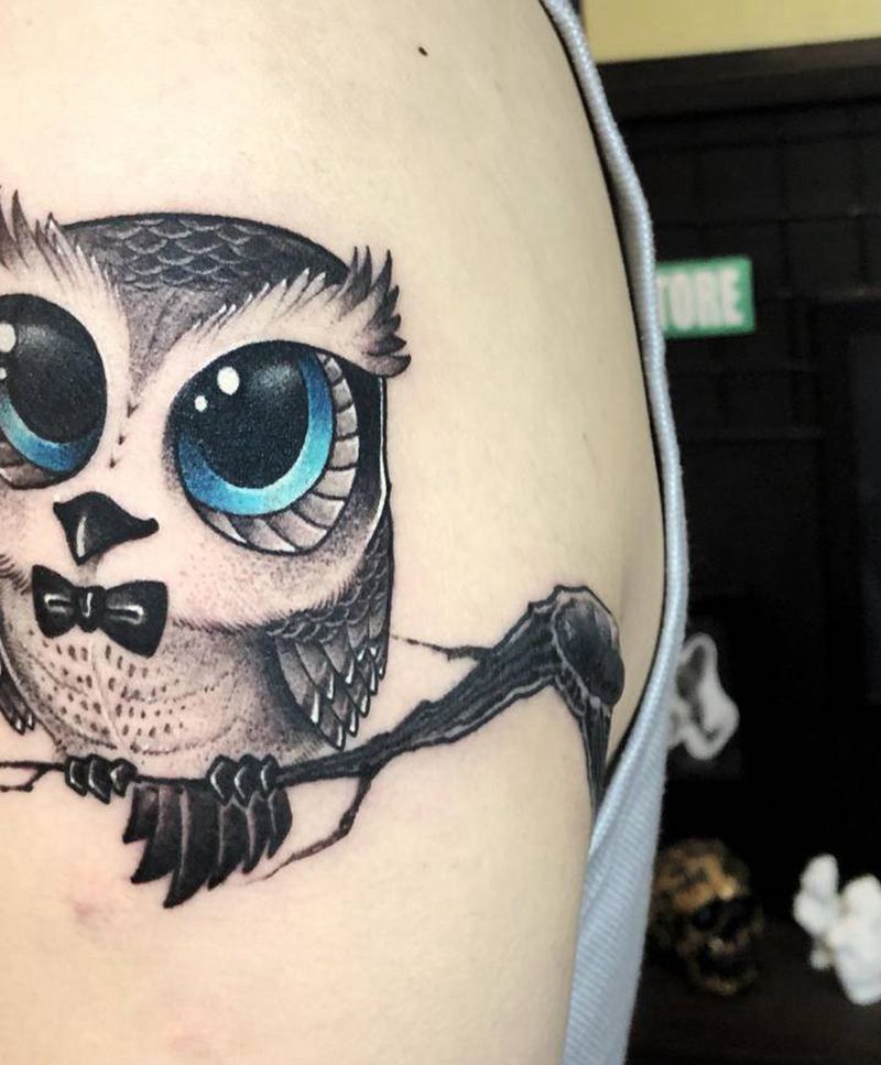 猫头鹰纹身图片_手臂New School纹身图案