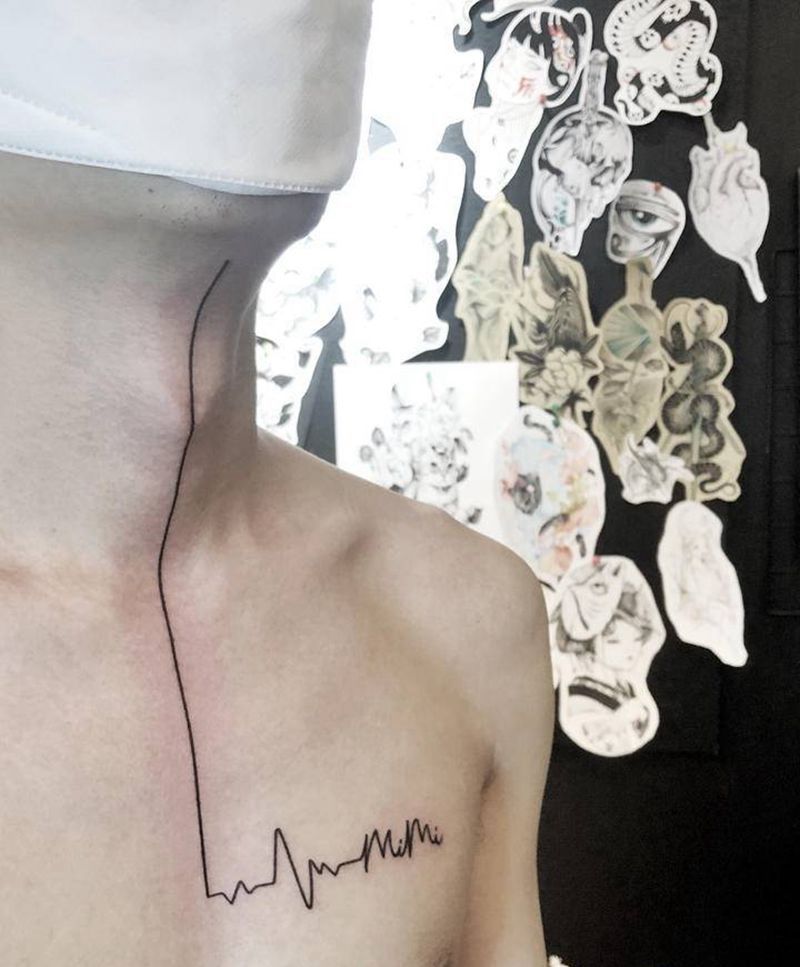 心电图纹身图片_胸部纹身图案