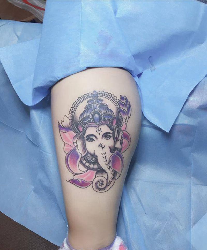 象神纹身图片_腿部纹身图案