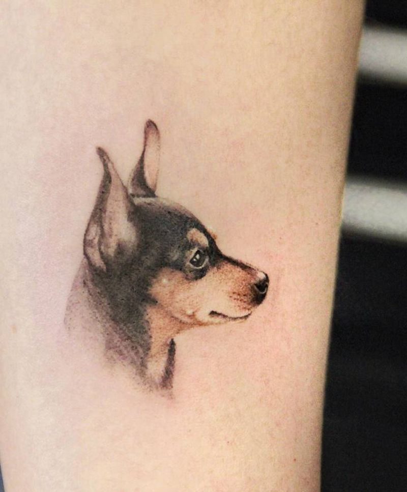 狗纹身图片_手臂欧美写实纹身图案