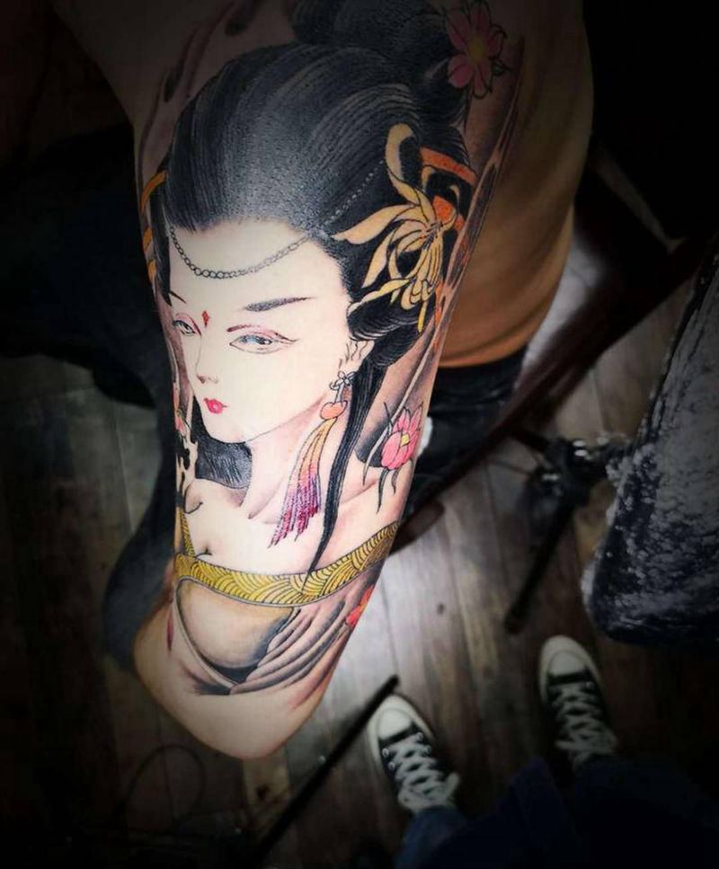 艺妓纹身图片_手臂新传统艺妓美女传统纹身图案