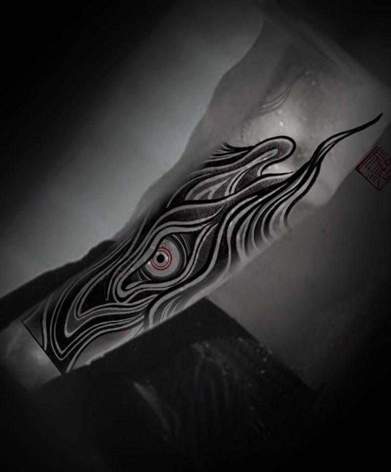 眼，手稿纹身图片_手臂新传统图腾眼抽象线条纹身图案