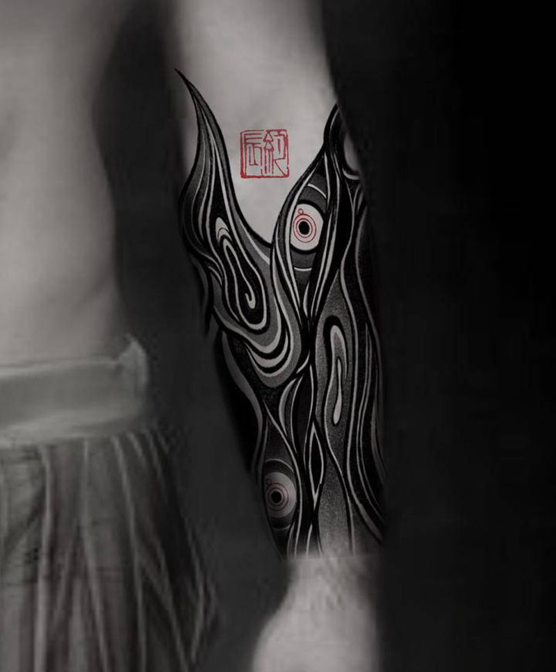 眼，手稿纹身图片_手臂新传统图腾眼眼睛抽象纹身图案