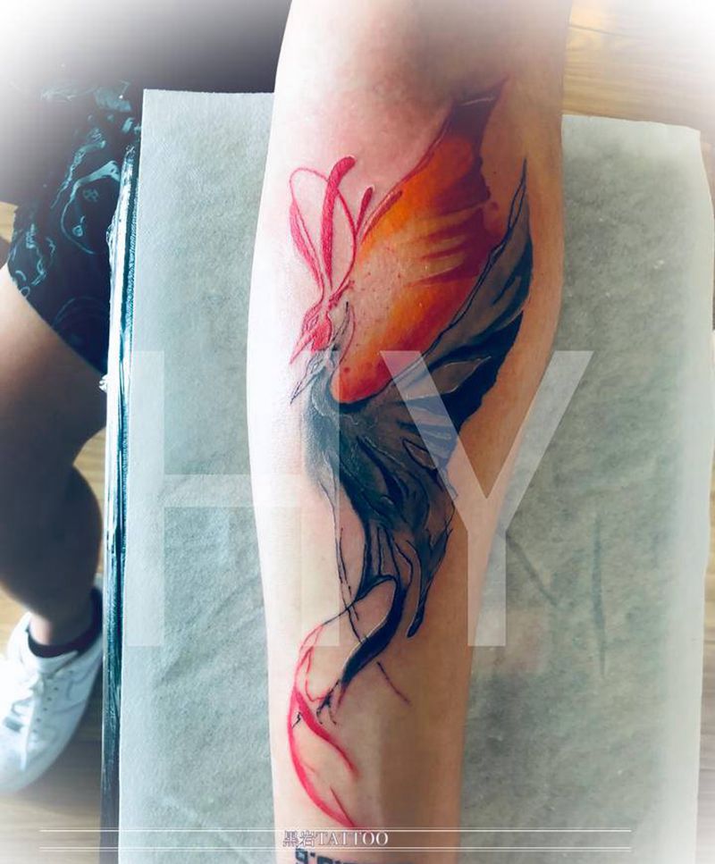比翼鸟连理枝纹身图片_手臂水墨纹身图案