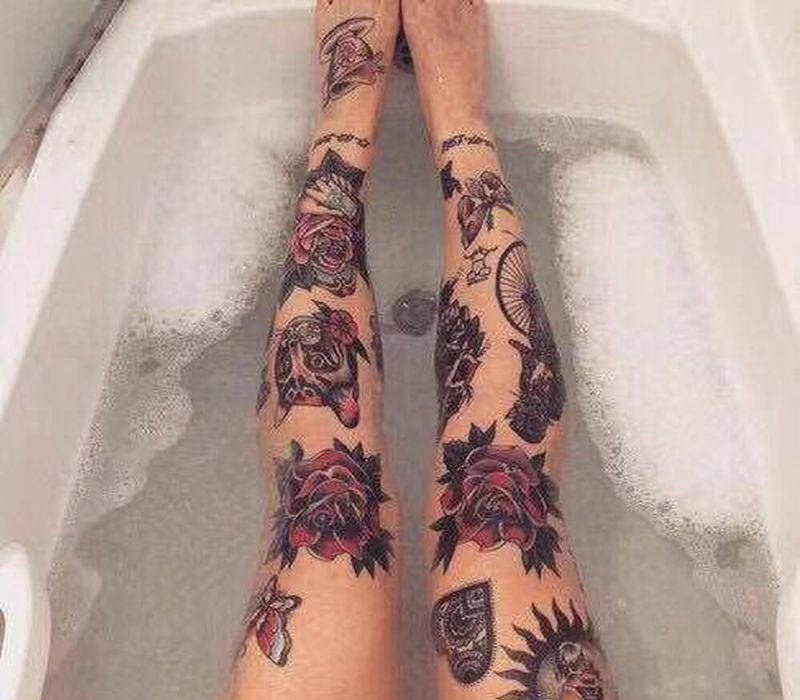 时尚达人纹身图片_腿部Old School纹身图案