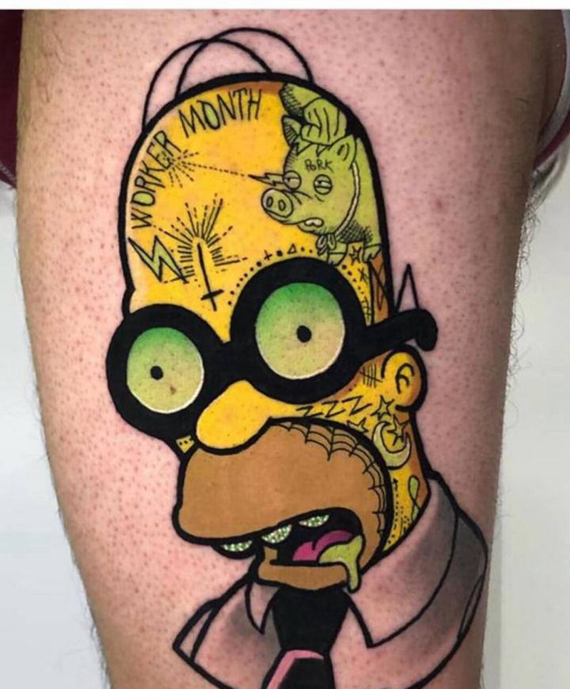 卡哇伊伊豆哦纹身图片_腿部New School纹身图案