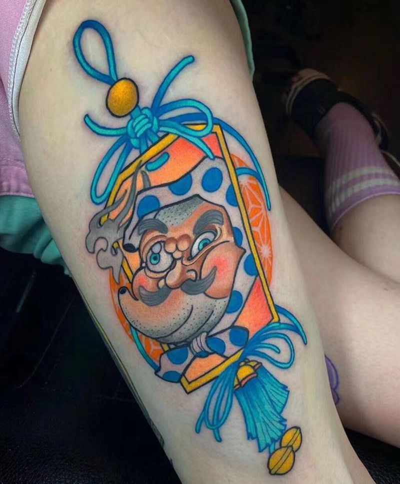 平安符纹身图片_腿部新传统纹身图案