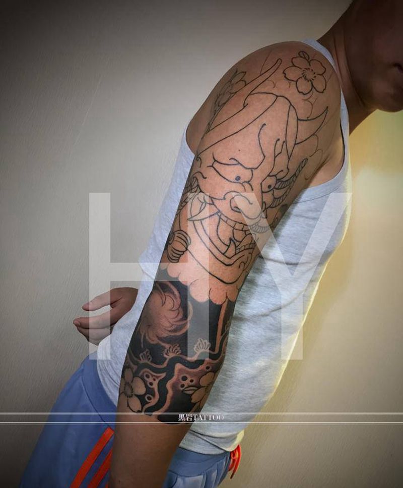 日式纹身图片_手臂老传统纹身图案