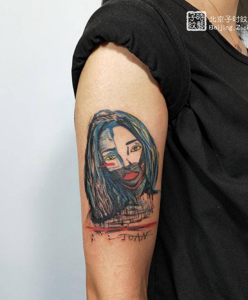 抽象肖像画纹身图片_手臂水彩纹身图案