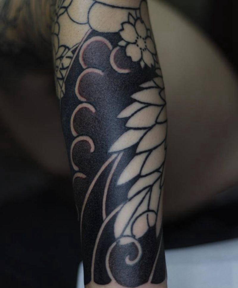 花臂局部纹身图片_手臂老传统纹身图案