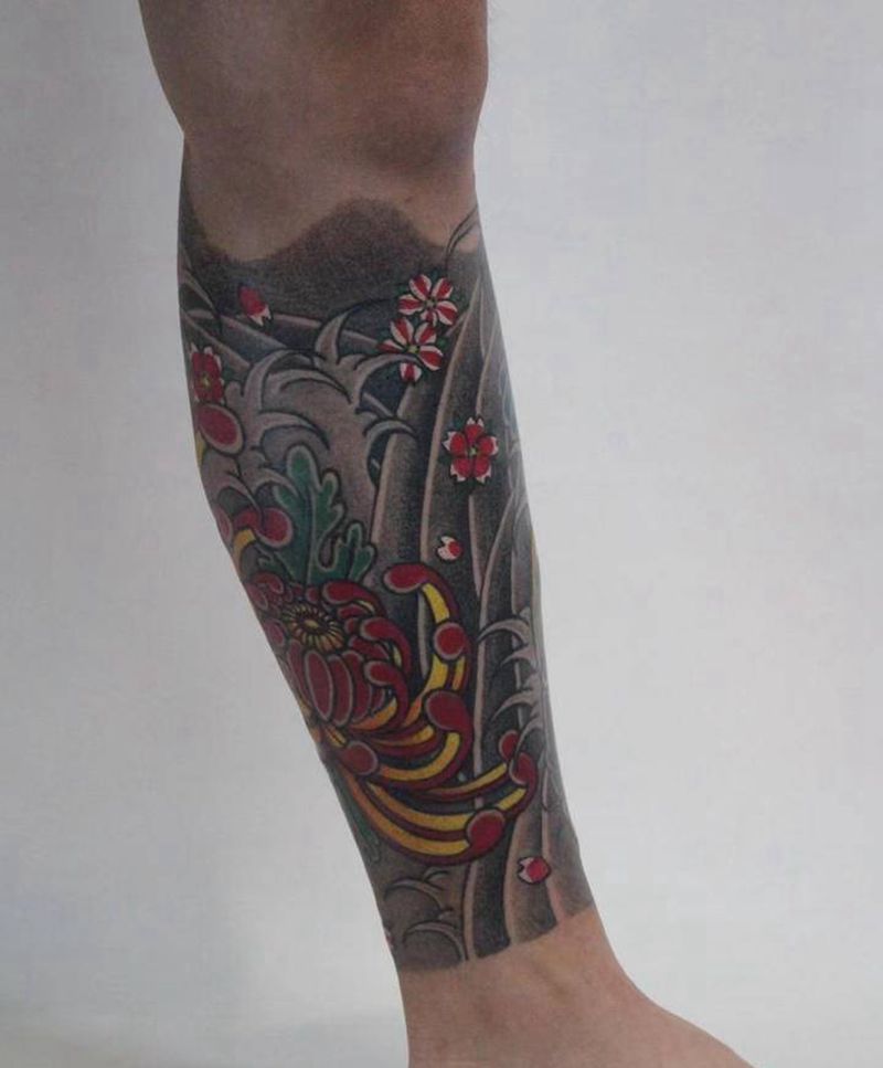 包小腿纹身图片_腿部老传统纹身图案