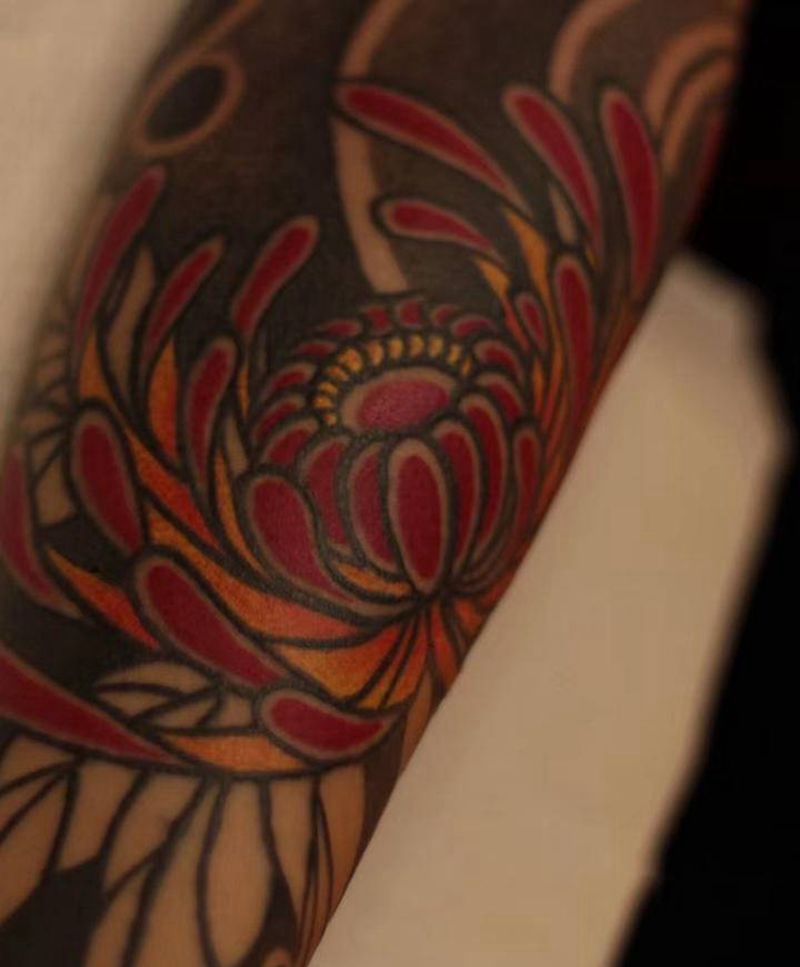 花臂局部纹身图片_手臂老传统纹身图案