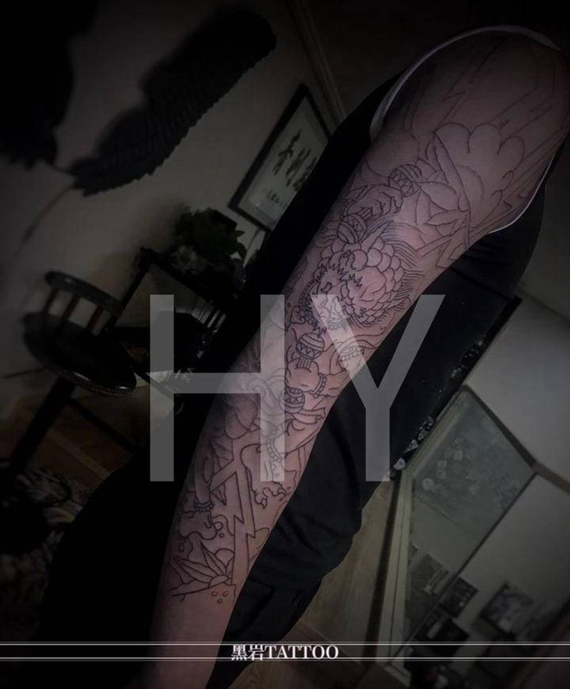 风神/雷神纹身图片_手臂老传统纹身图案