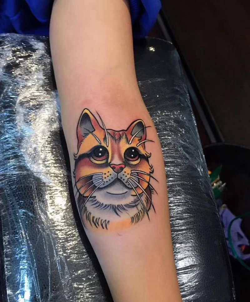 猫纹身图片_手臂Old School纹身图案