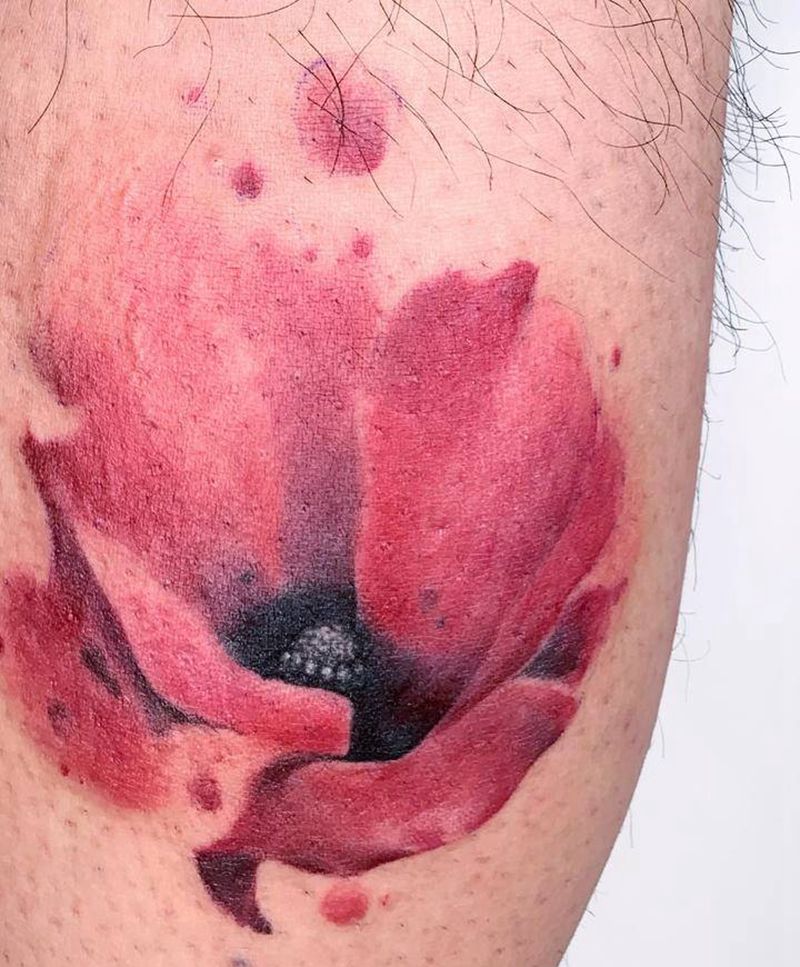 花纹身图片_腿部水彩纹身图案