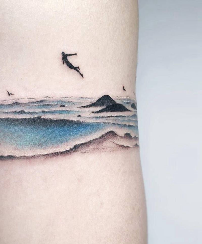 风景纹身图片_手臂水彩纹身图案