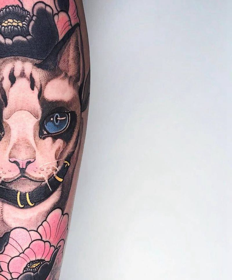 无标题纹身图片_腿部新传统纹身图案